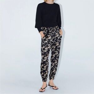 Zara floral black silk jogger pants large